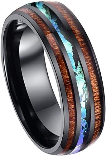 Men's 8mm Tungsten With Hawaiian Koa Wood & Abalone Shell Tri-Inlay Wedding Band